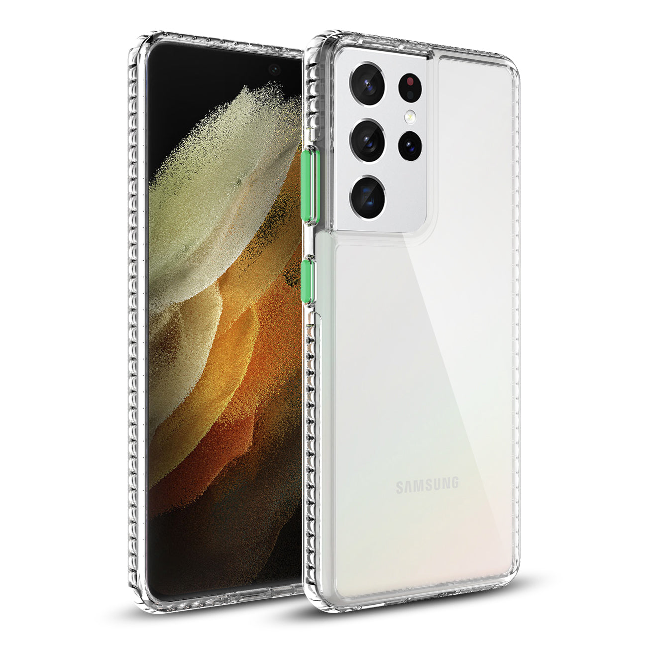 TPU Bumper Shockproof Case With Embedded Coil In BlackSAMSUNG GALAXY S21/S30 ULTRA In Clear Green